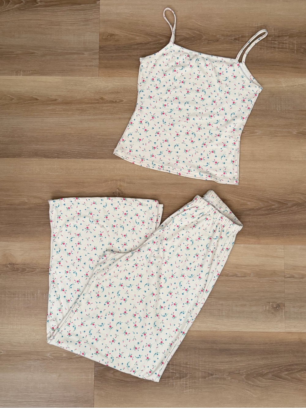 Women's Floral Cami & Pajama Set - White with Pink & Green Floral